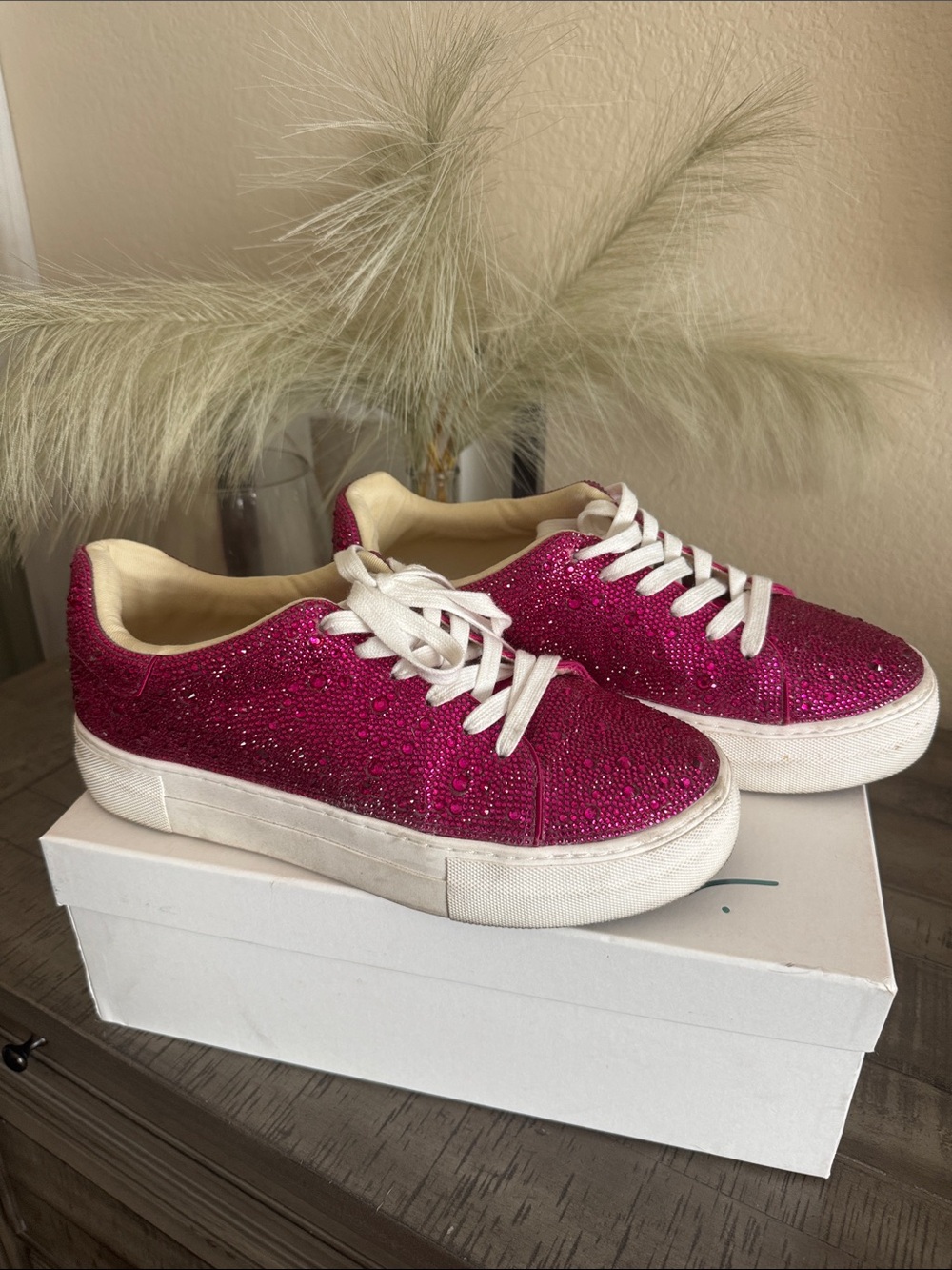 Betsey Johnson Fuchsia Crystal Embellished Platform Sneakers